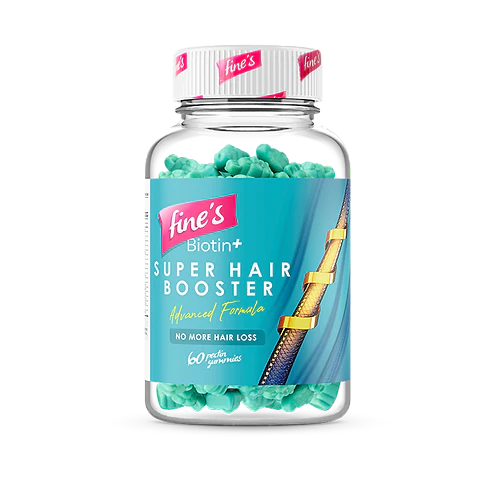 Fine`s Super Hair Booster & Biotin 60 Gummies For Adults Kuwait فاينز حلاوة مكمل غذائى سوبر هير بوستر و بيوتين لمنع تساقط الشعر 60 قطعة الكويت